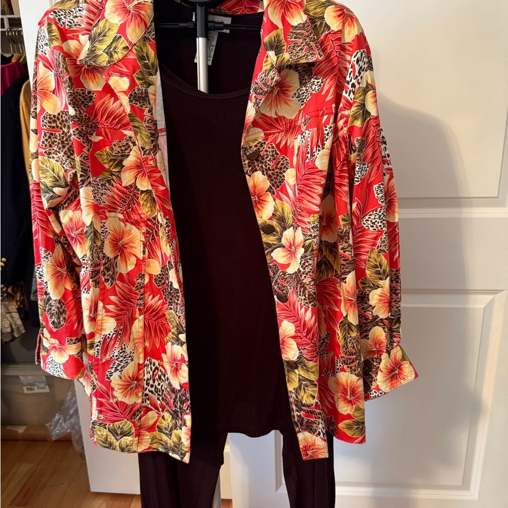 Easy Sprit Floral Red Women's Jacket, Top and Pants